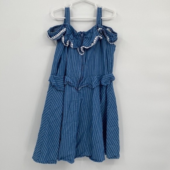 BCBGirls Stripes Off-The-Shoulder Ruffle Trim Summer Dress Blue Size M 10/12 - Picture 7 of 7